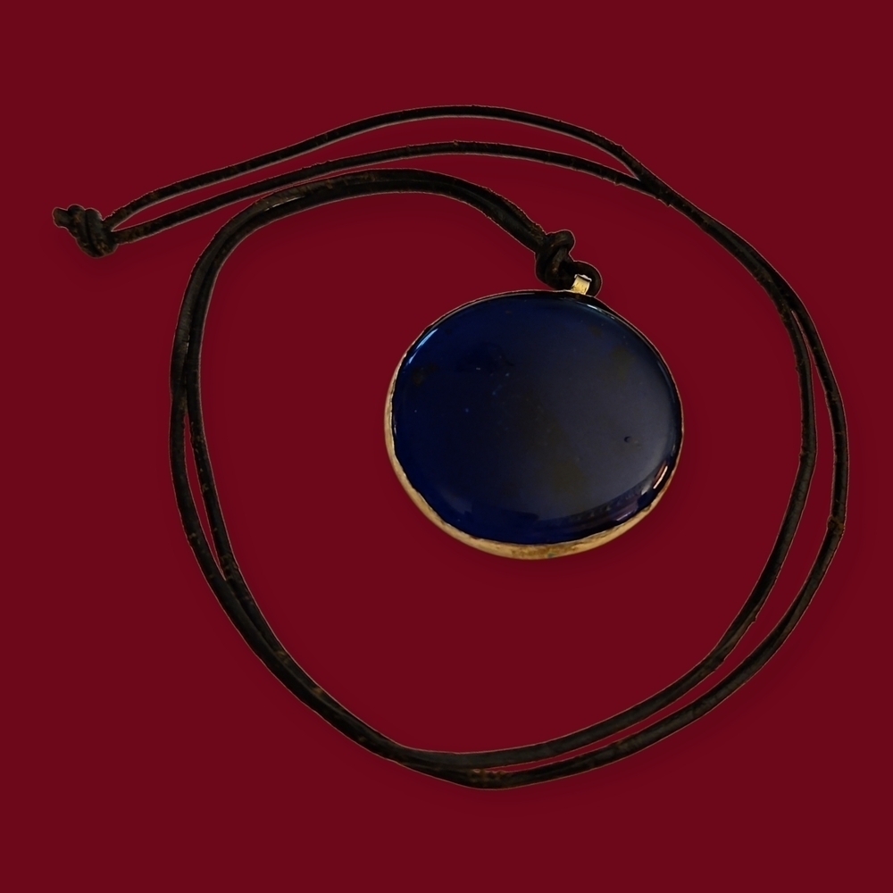 Vintage Protection Cobalt Blue Glass Round Rustic Pendant Rope Necklace
